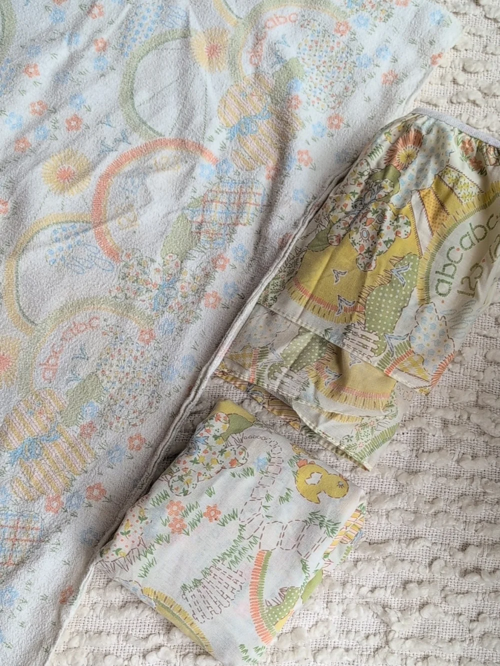Vintage Sears Perma Prest Baby Pastel Crib Sheet Skirt and Blanket Set 1980s 70s